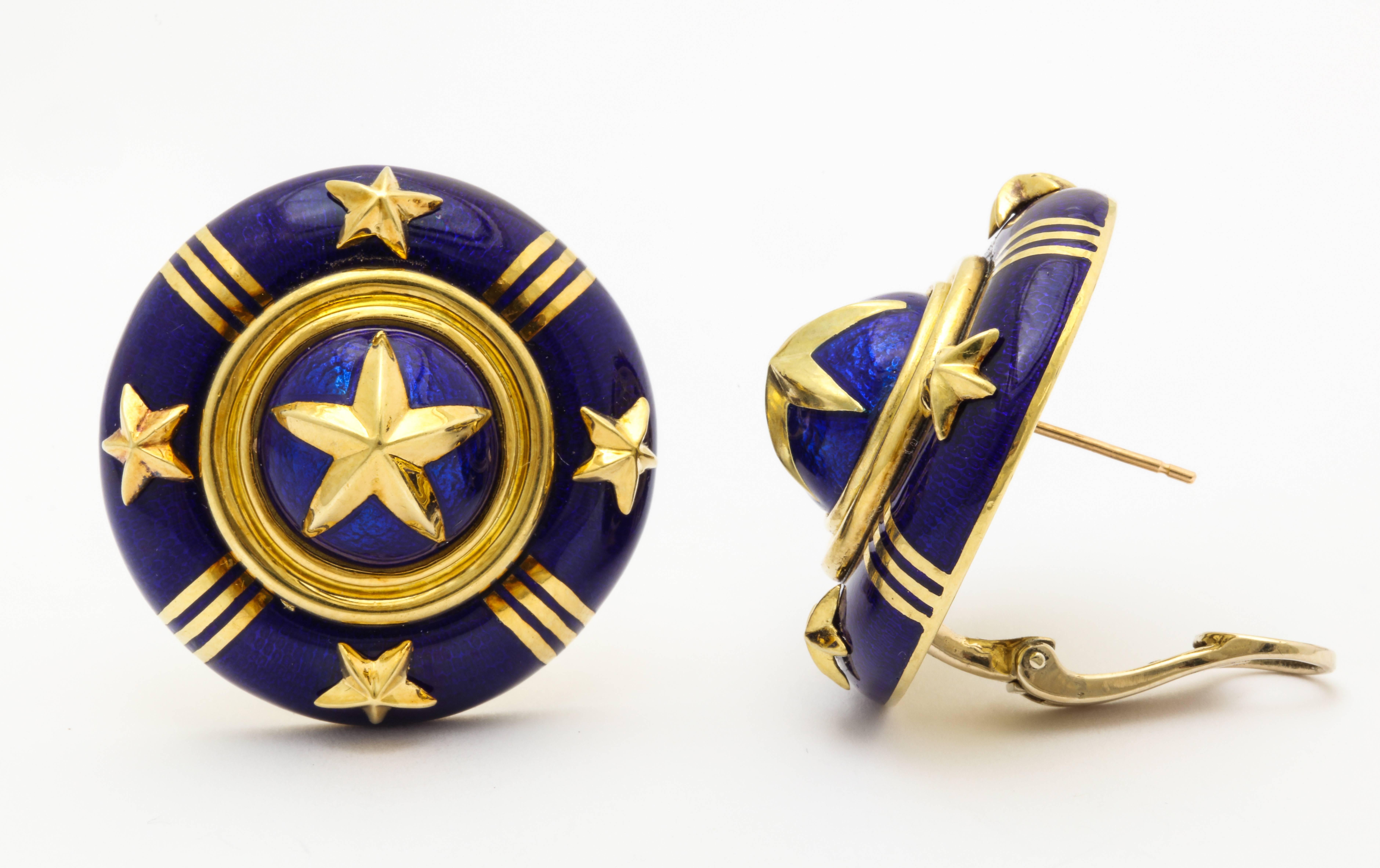 Mavito Royal Blue Enamel Gold Star Ear Clips For Sale 3
