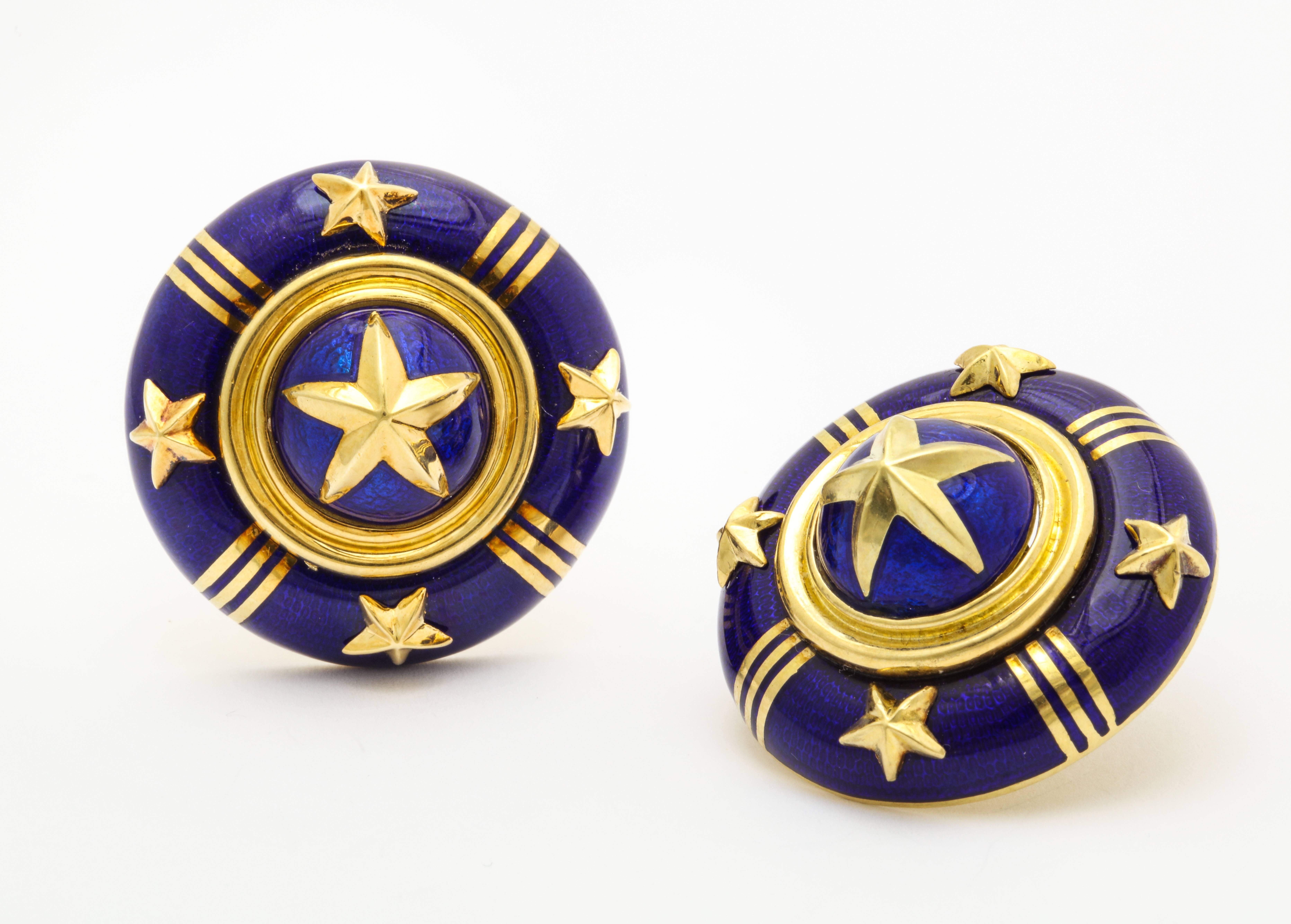 Mavito Royal Blue Enamel Gold Star Ear Clips For Sale 2