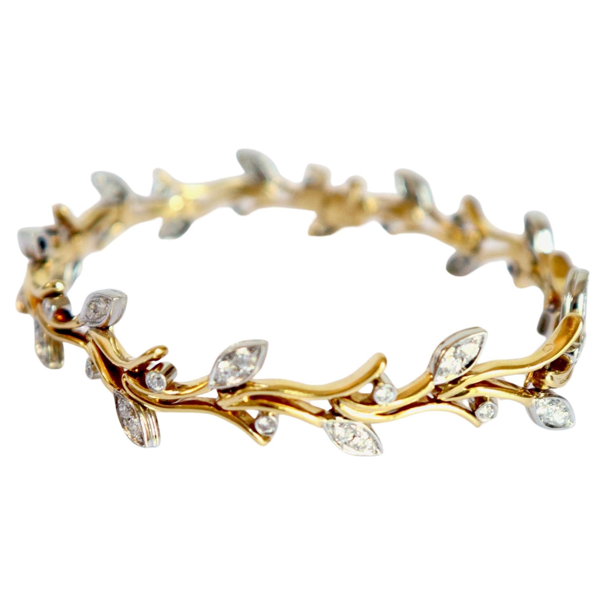 Tiffany & Co. Bracelet en forme de brindille en or jaune 18 carats, platine et diamants