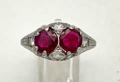 Antique Art Deco Ring Platinum Diamond Natural Ruby