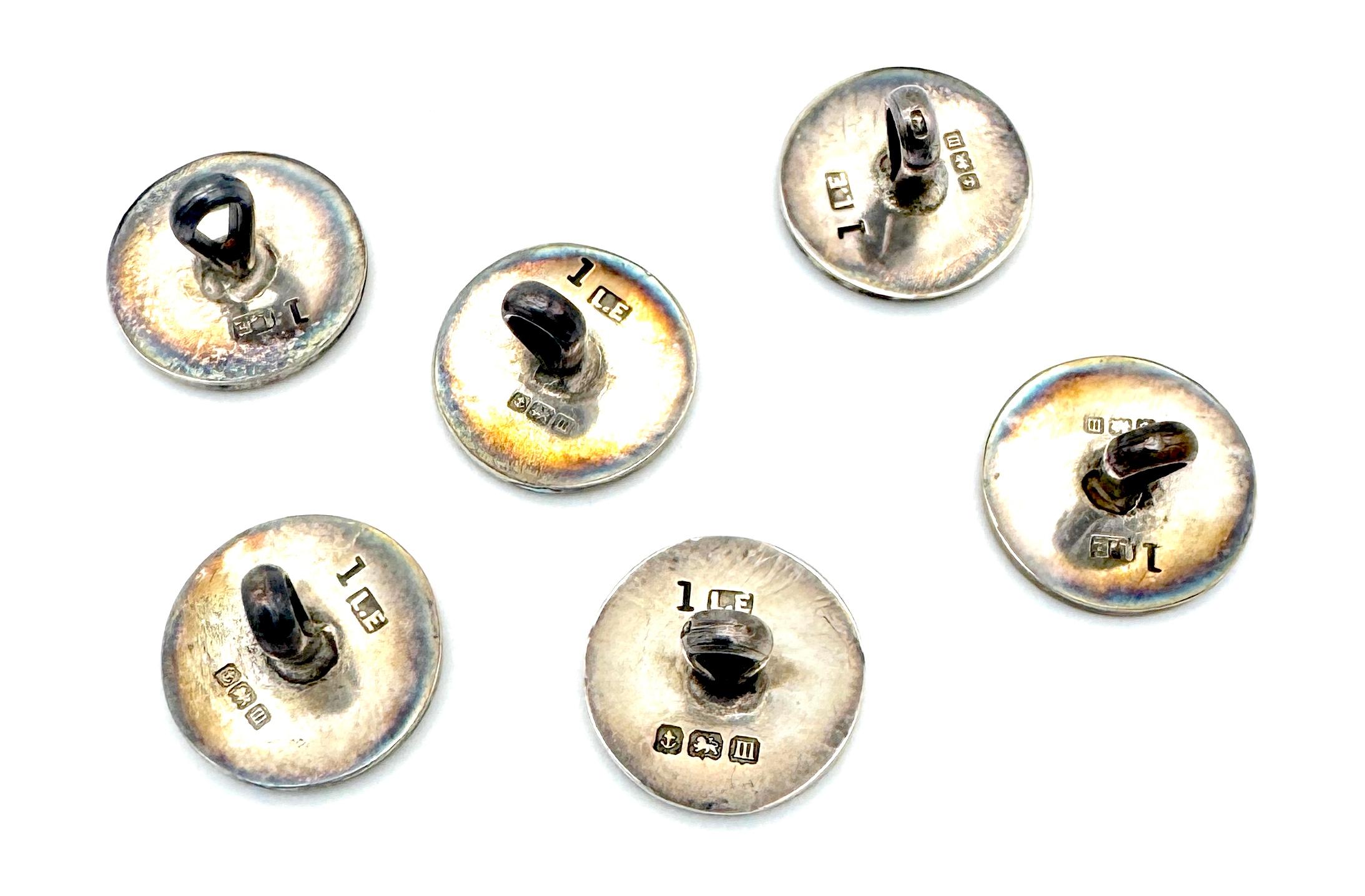 Antique Sterling Silver Buttons Set of Six Tudor Rose on Turquoise Enamel Ground In Good Condition For Sale In Munich, Bavaria