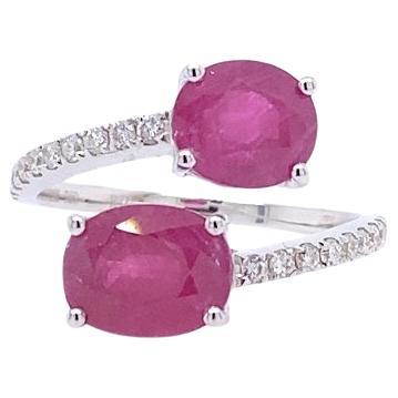 RUCHI Ruby and Diamond White Gold Bypass Ring For Sale