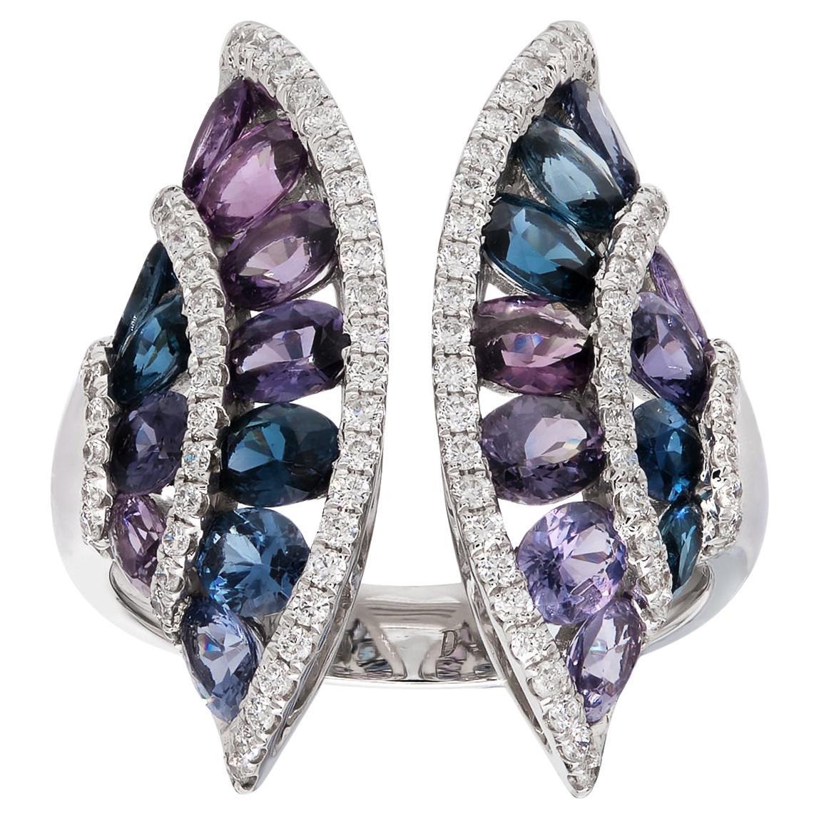 RUCHI Oval Multi-Color Sapphires & Diamond White Gold Ring For Sale