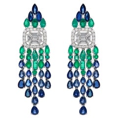RUCHI Blue Sapphire, Emerald and Diamond White Gold Dangle Earrings