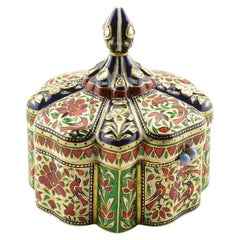 Exquisite and Large Indian 22K Gold, Enamel, and Diamond Snuff Box, Jaipur