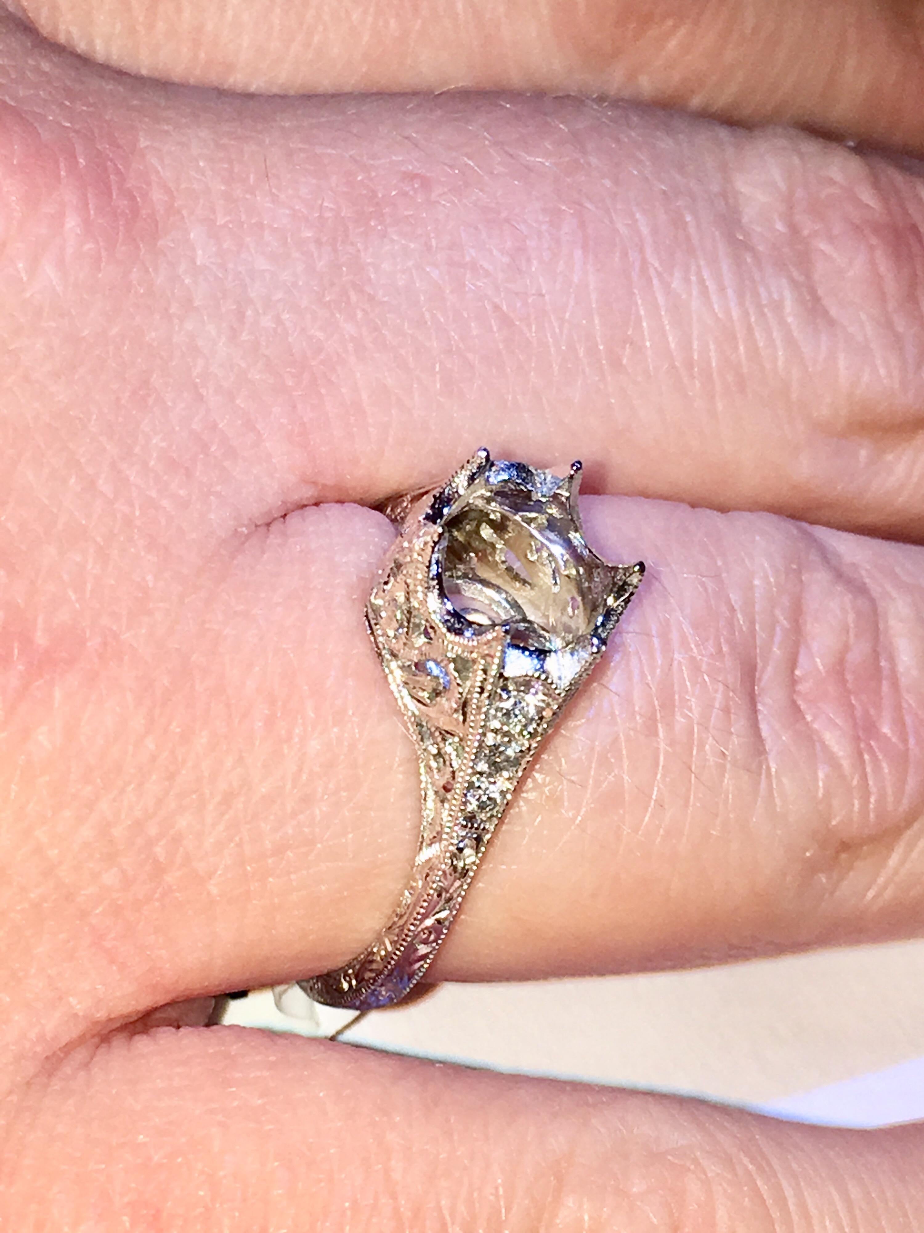 Round Cut Engagement Ring with an Antique Filigree Design For Sale