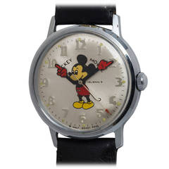 Vintage Helbros Stainless Steel Mickey Mouse Wristwatch circa 1970s