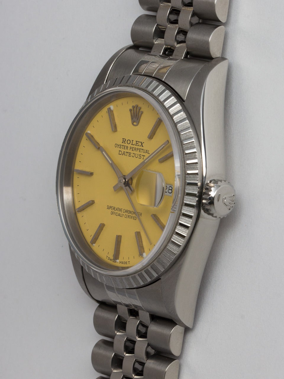 Rolex Stainless Steel Datejust Wristwatch Ref 16220 with Custom-Colored Dial In Good Condition In West Hollywood, CA