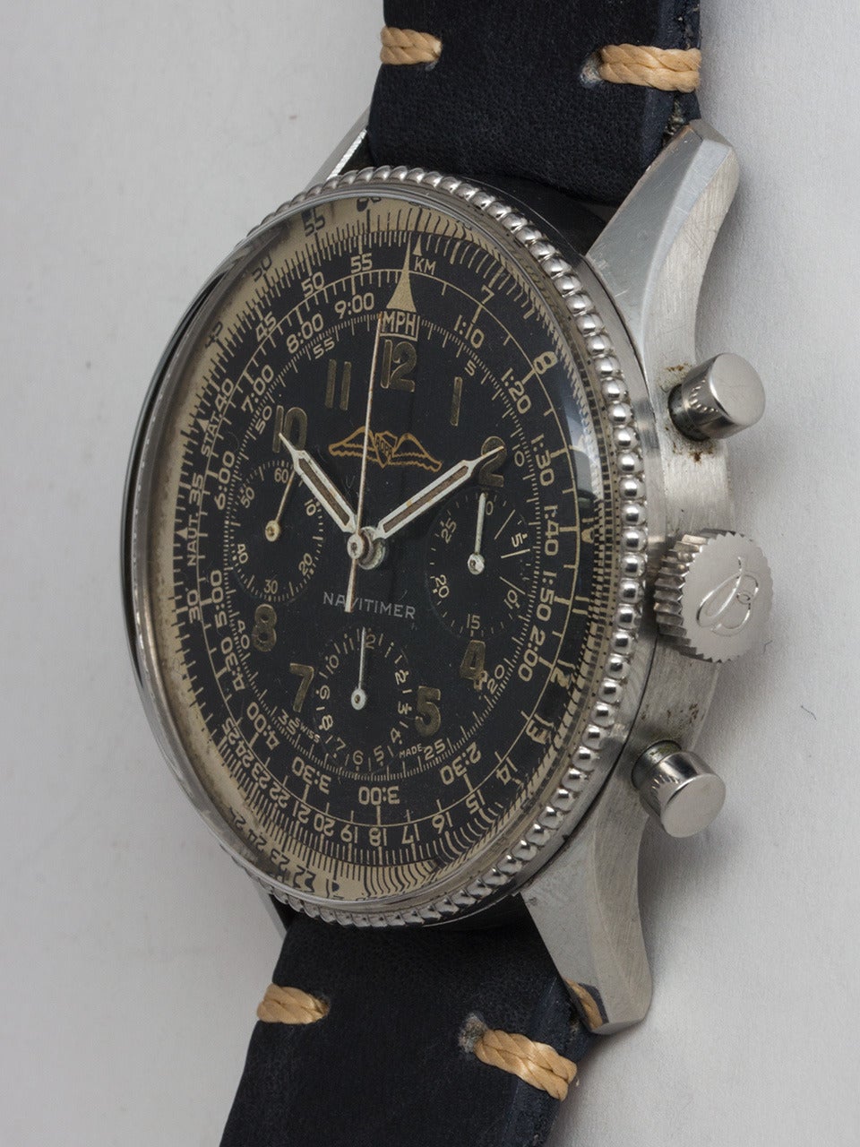 Breitling Stainless Steel Early Navitimer Chronograph Wristwatch circa 1960s In Excellent Condition In West Hollywood, CA