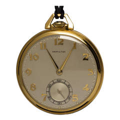 Vintage Hamilton Yellow Gold Open Face Pocket Watch circa 1940s