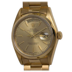 Vintage Rolex Yellow Gold Day-Date Wristwatch Ref 18038 circa 1980