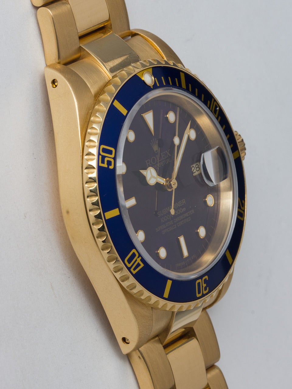 Rolex Yellow Gold Submariner Wristwatch Ref 16618 circa 1993