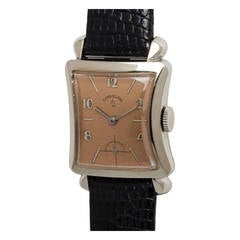 Retro Elgin White Gold-Filled Flared Rectangular Wristwatch circa 1950s