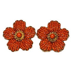 1940s Coral Gold Flower Earrings