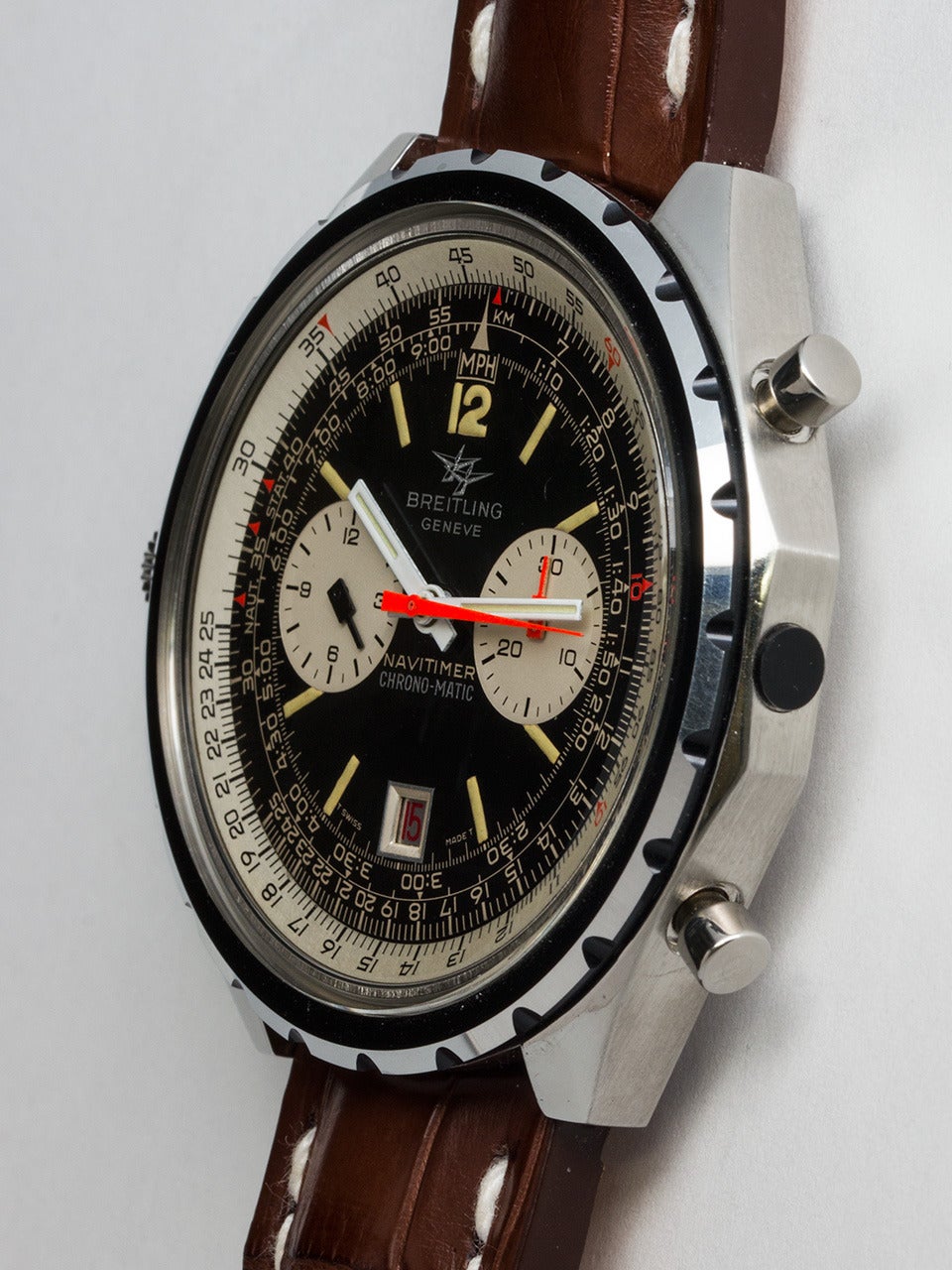 Modernist Breitling Stainless Steel Navitimer Chrono-Matic Wristwatch circa 1960s