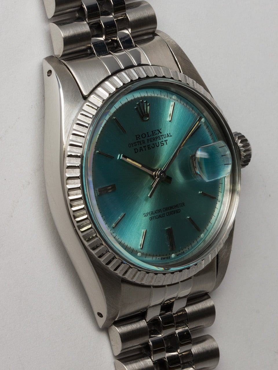 Rolex Stainless Steel Datejust Wristwatch with Custom-Colored Dial Ref 1603