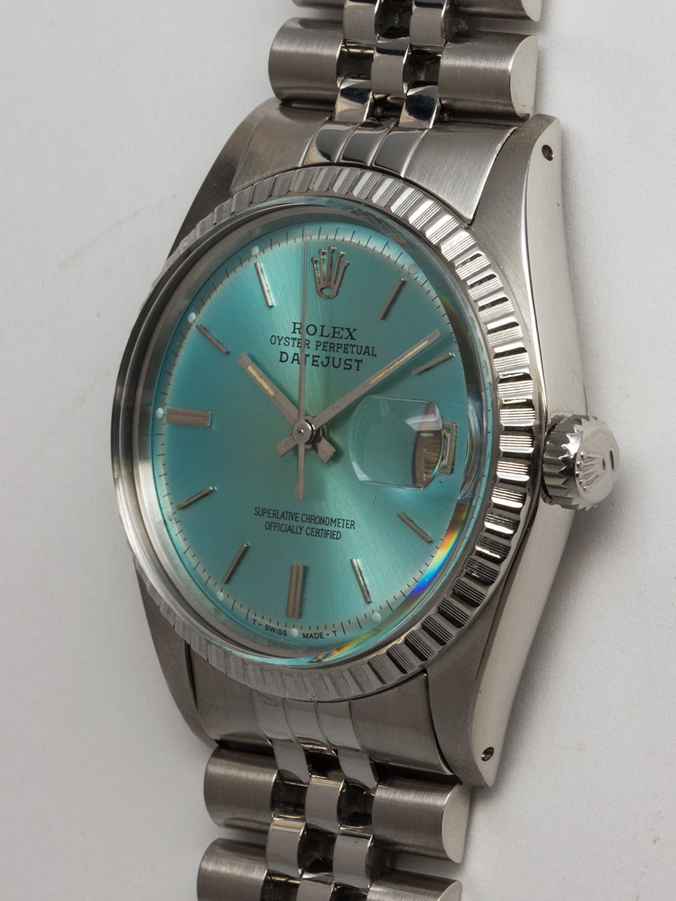 Rolex Stainless Steel Datejust Wristwatch with Custom-Colored Dial Ref 1603 In Good Condition In West Hollywood, CA