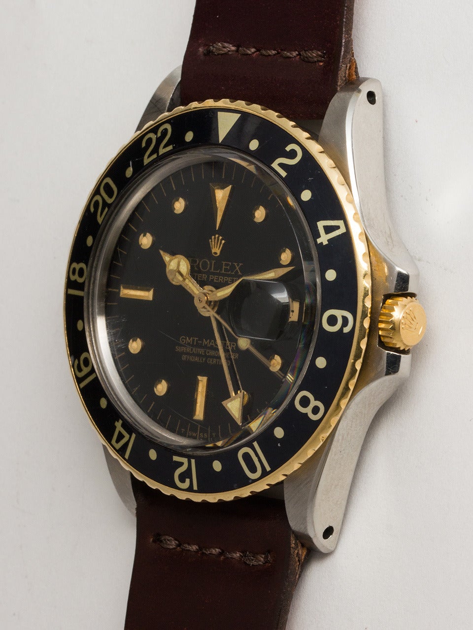 Reloj de pulsera Rolex GMT Master de acero inoxidable y oro amarillo Ref 1675 circa 1970 en Excelente Estado en West Hollywood, CA