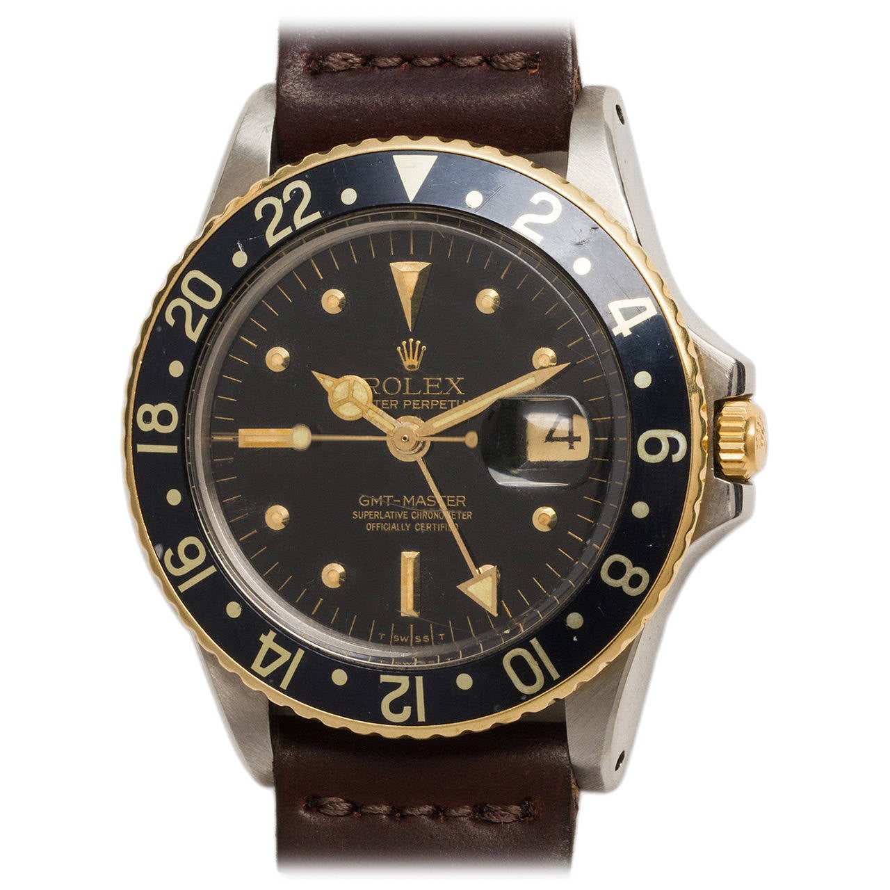 Reloj de pulsera Rolex GMT Master de acero inoxidable y oro amarillo Ref 1675 circa 1970