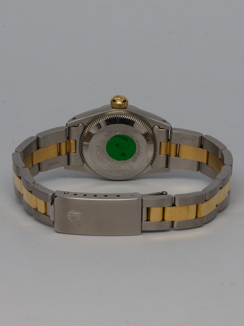 Rolex Lady Steel & Yellow Gold Oyster Perpetual Wristwatch Ref 67193 circa 1984 In Excellent Condition In West Hollywood, CA