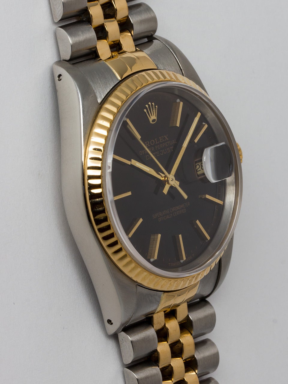 Rolex Stainless Steel and Yellow Gold Datejust Wristwatch Ref 16233 circa 1990