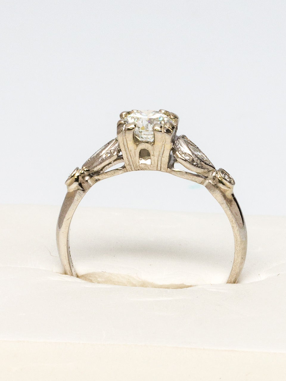 Diamond Engagement Ring 0.51 Carat Transitional Cut Round Brilliant, 1940s In Excellent Condition For Sale In West Hollywood, CA