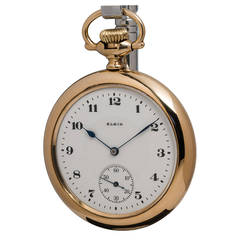 Vintage Elgin Yellow Gold Filled Open Face Pocket Watch circa 1920s