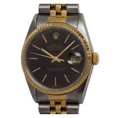Rolex Stainless Steel and Yellow Gold Datejust Wristwatch Ref 16233 circa 1990