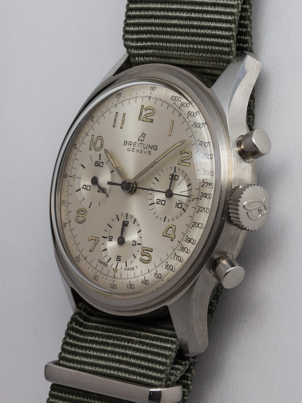 Breitling Stainless Steel Chronograph Wristwatch circa 1960s In Excellent Condition In West Hollywood, CA