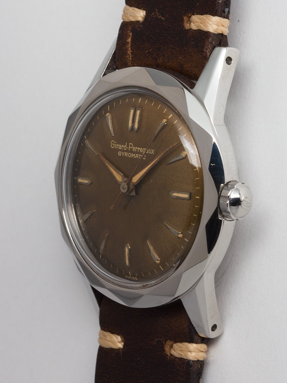 Girard Perregaux Stainless Steel Gyromatic Wristwatch circa 1950s In Excellent Condition In West Hollywood, CA