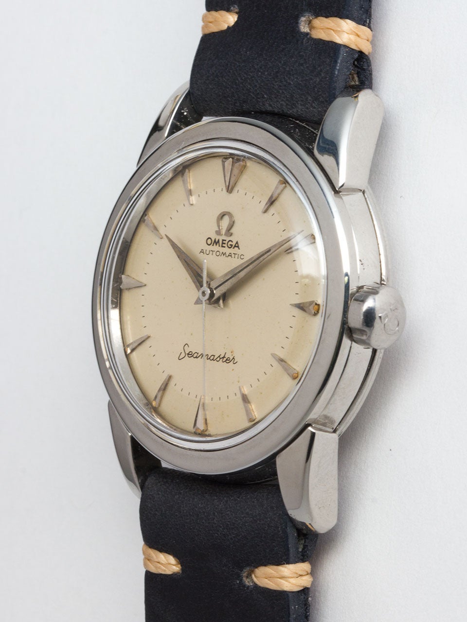 Omega Stainless Steel Seamaster Wristwatch circa 1950s In Excellent Condition In West Hollywood, CA