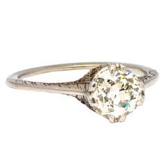 Vintage Diamond Engagement Ring 14K WG 1.12ct Old European Cut K-VS2 circa 1920s