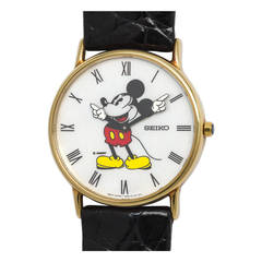 Retro Seiko Yellow Gold Limited Edition Mickey Mouse Wristwatch circa 1980s