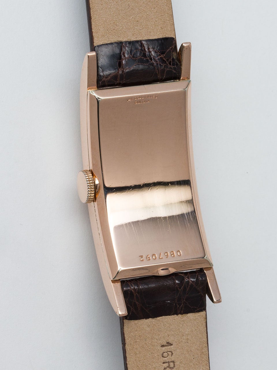 Bulova Rose Gold Filled Elongated Curvex Style Wristwatch In Excellent Condition In West Hollywood, CA