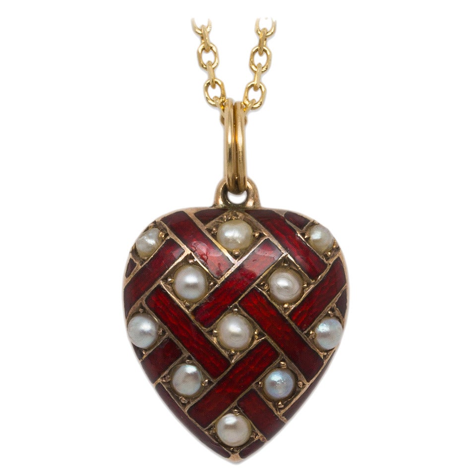 Victorian Enamel Pearl and Gold Locket at 1stDibs