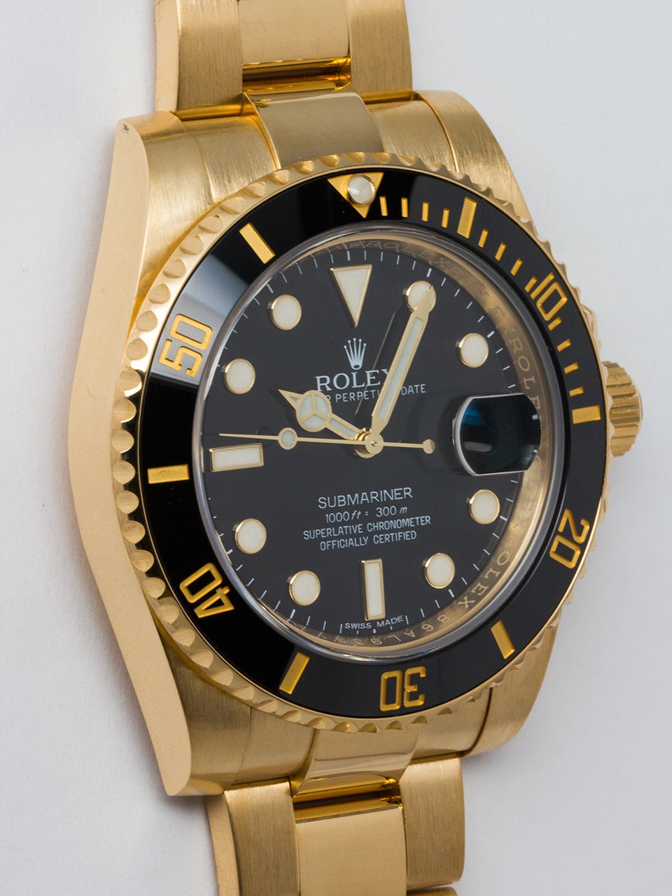 Rolex Yellow Gold Oyster Submariner Self-Winding Wristwatch Ref 116618N