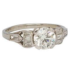 Retro Diamond Engagement Ring Platinum 1.03 Carat E-VS2, circa 1930s