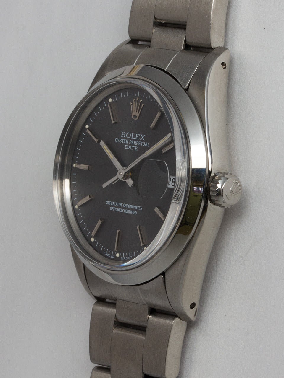 Rolex Stainless Steel Oyster Perpetual Date Wristwatch Ref 15000 In Excellent Condition In West Hollywood, CA