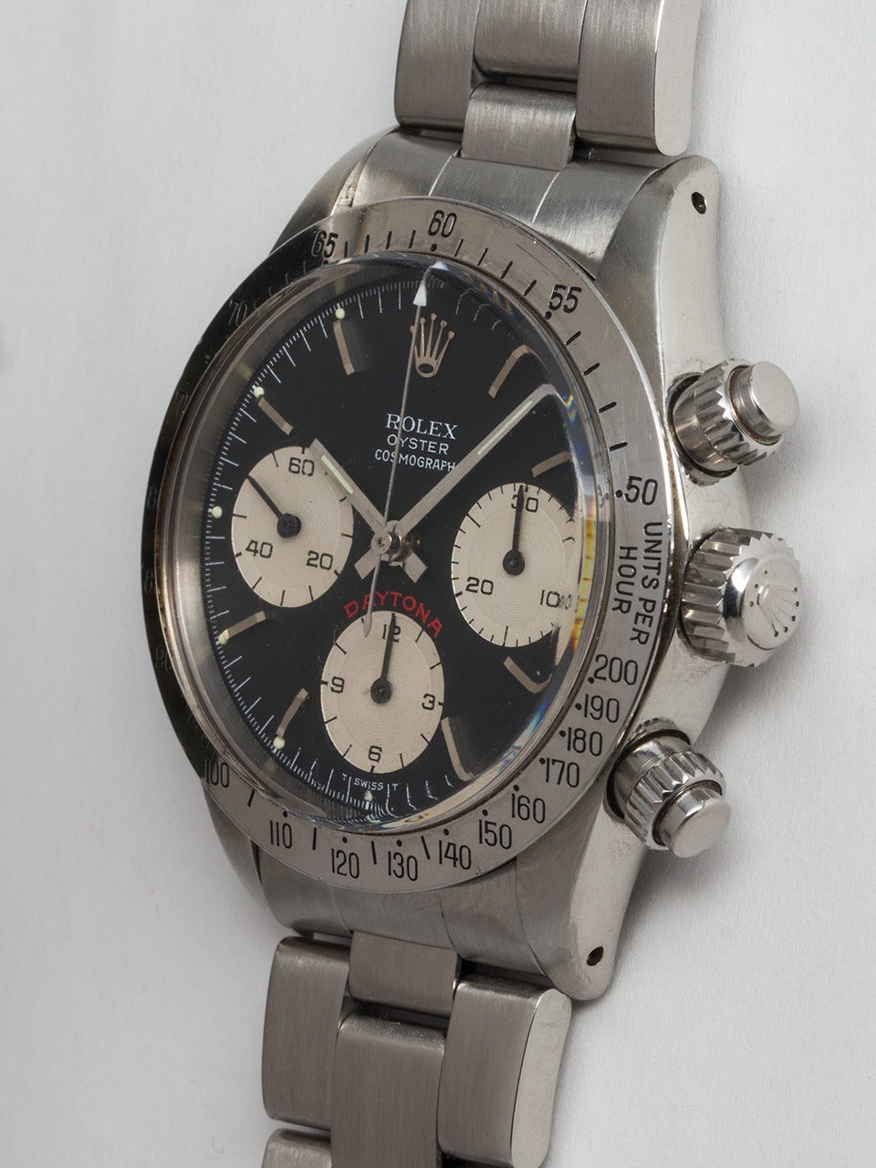 Rolex Stainless Steel Daytona Oyster Cosmograph Wristwatch Ref 6265 In Excellent Condition In West Hollywood, CA