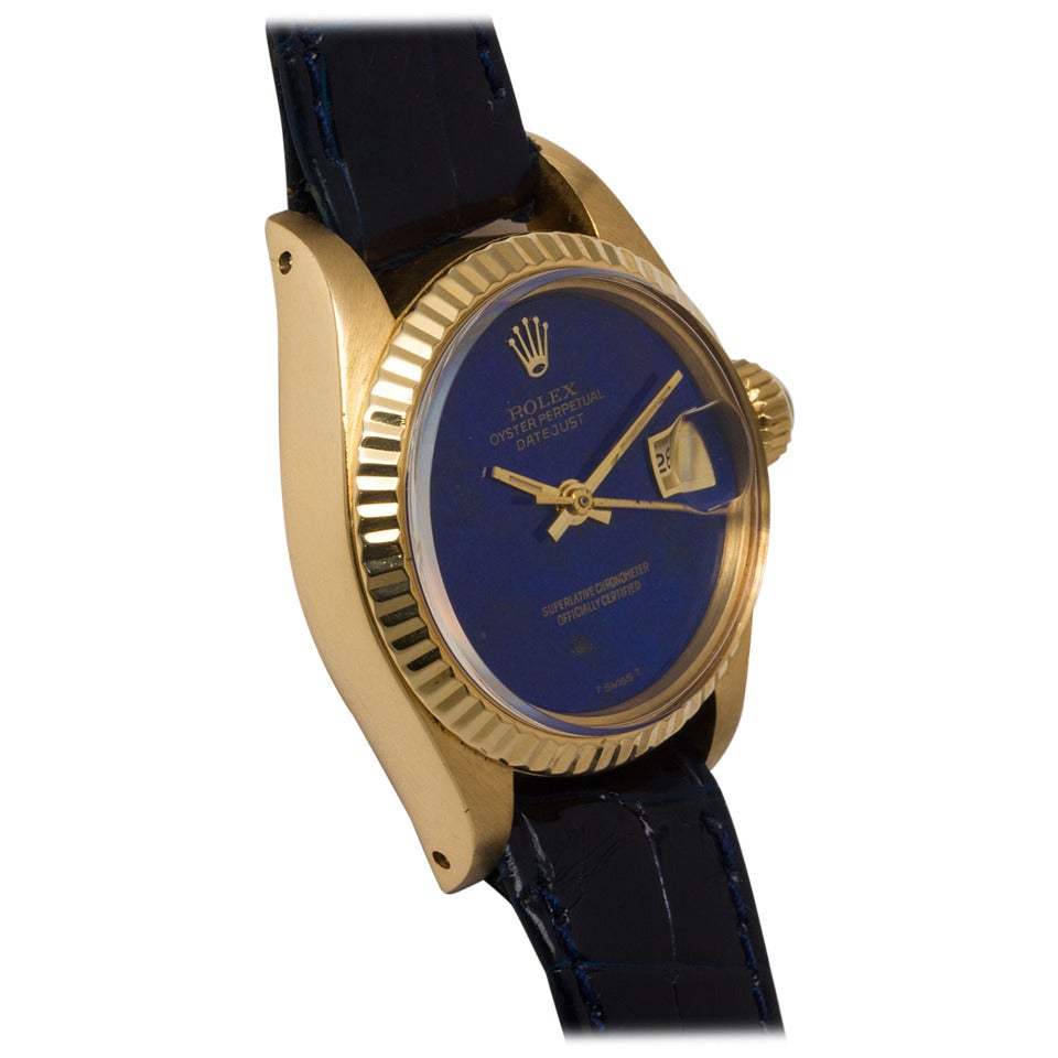Rolex Lady's Yellow Gold Lady Datejust Lapis Lazuli Dial Wristwatch Ref 6517