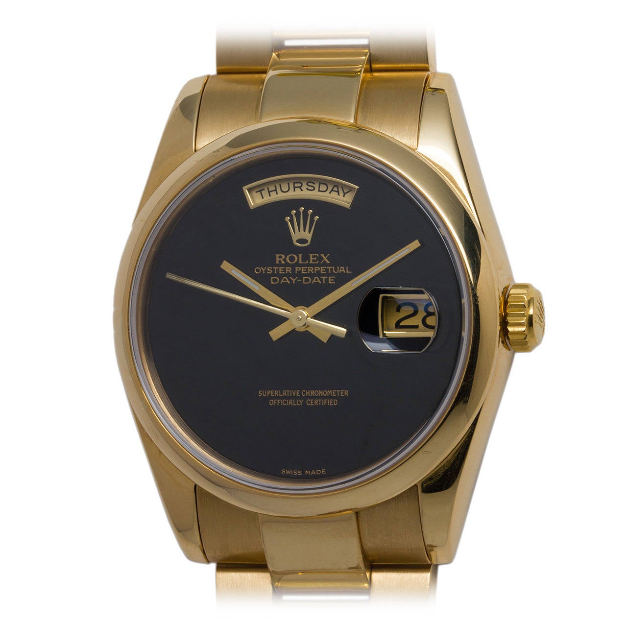Rolex Yellow Gold Oyster President Factory Onyx Dial Wristwatch Ref 118208