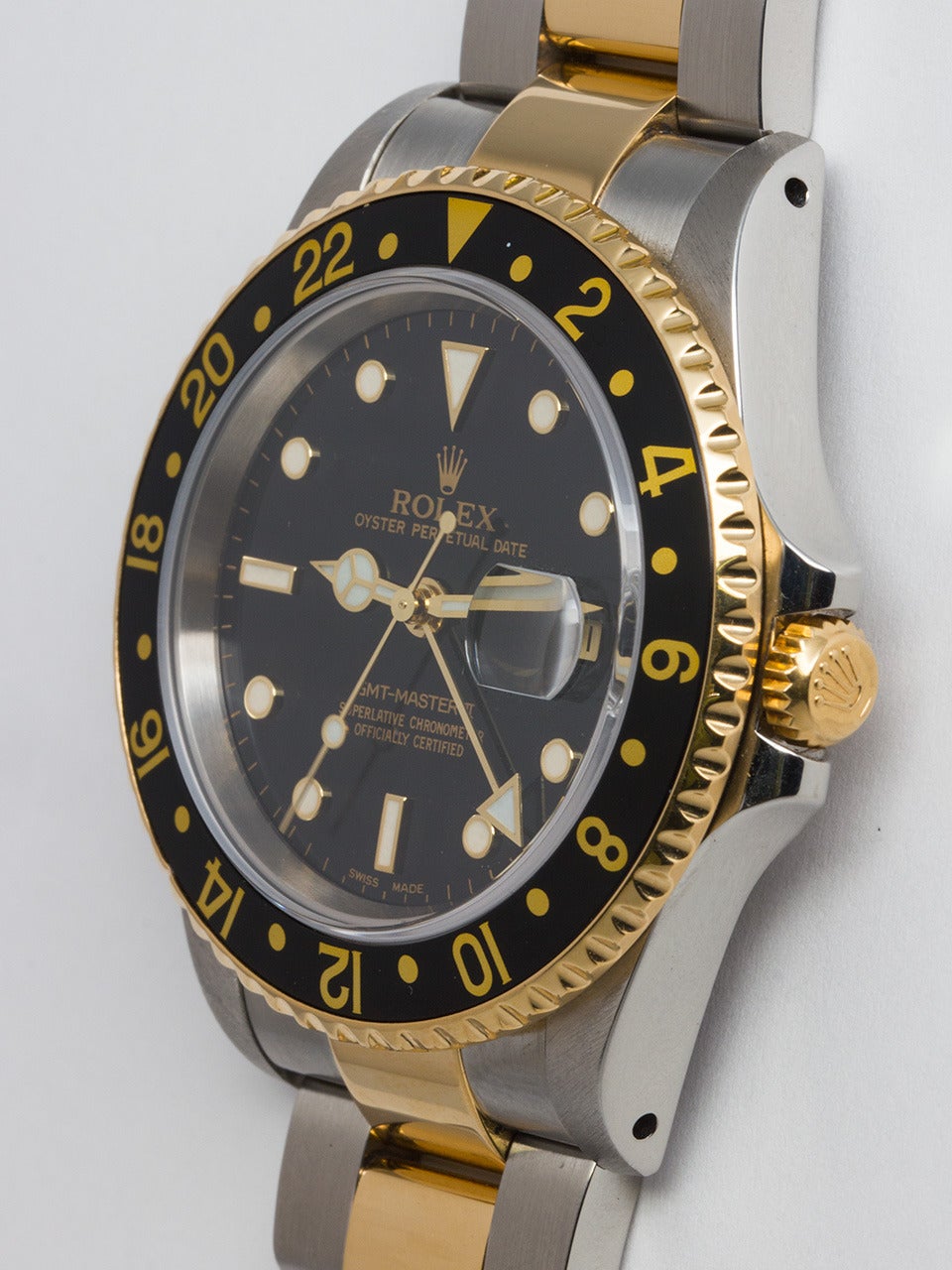 Rolex Yellow Gold Stainless Steel GMT-Master II Wristwatch Ref 16713 In Excellent Condition In West Hollywood, CA