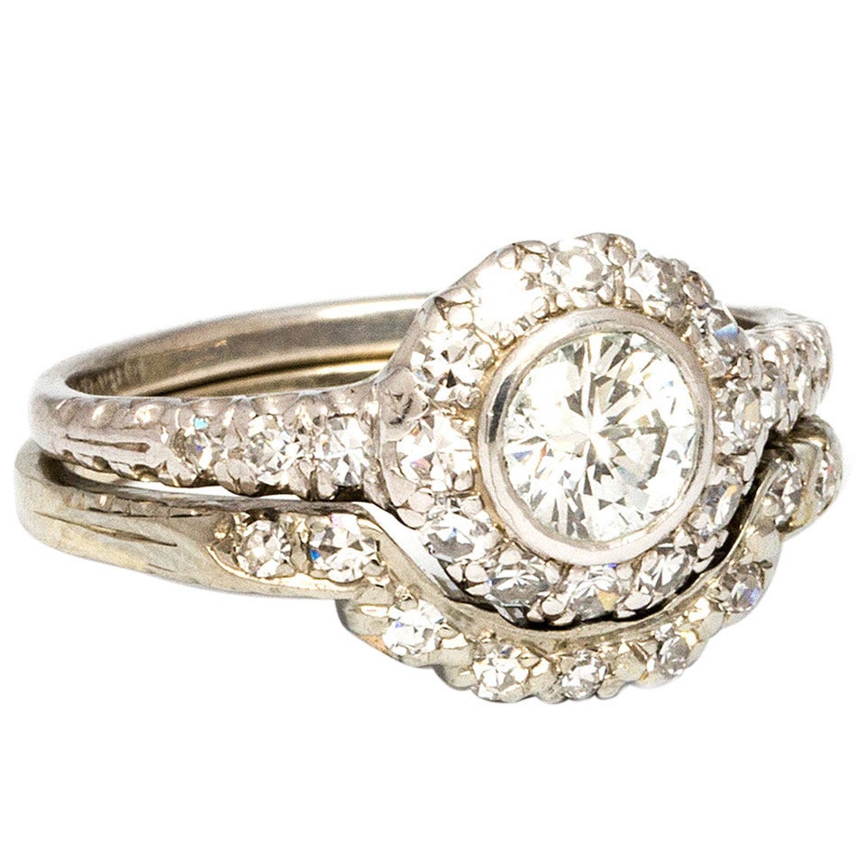 1960s Diamond Platinum Gold Wedding  Ring  Set For Sale  at 