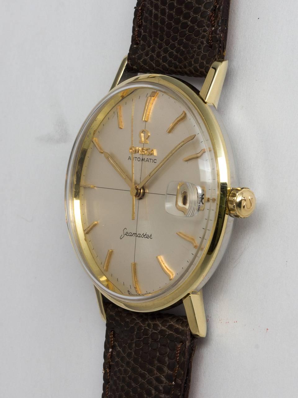 Omega Yellow Gold Filled and Stainless Steel Seamaster Automatic Wristwatch In Excellent Condition In West Hollywood, CA