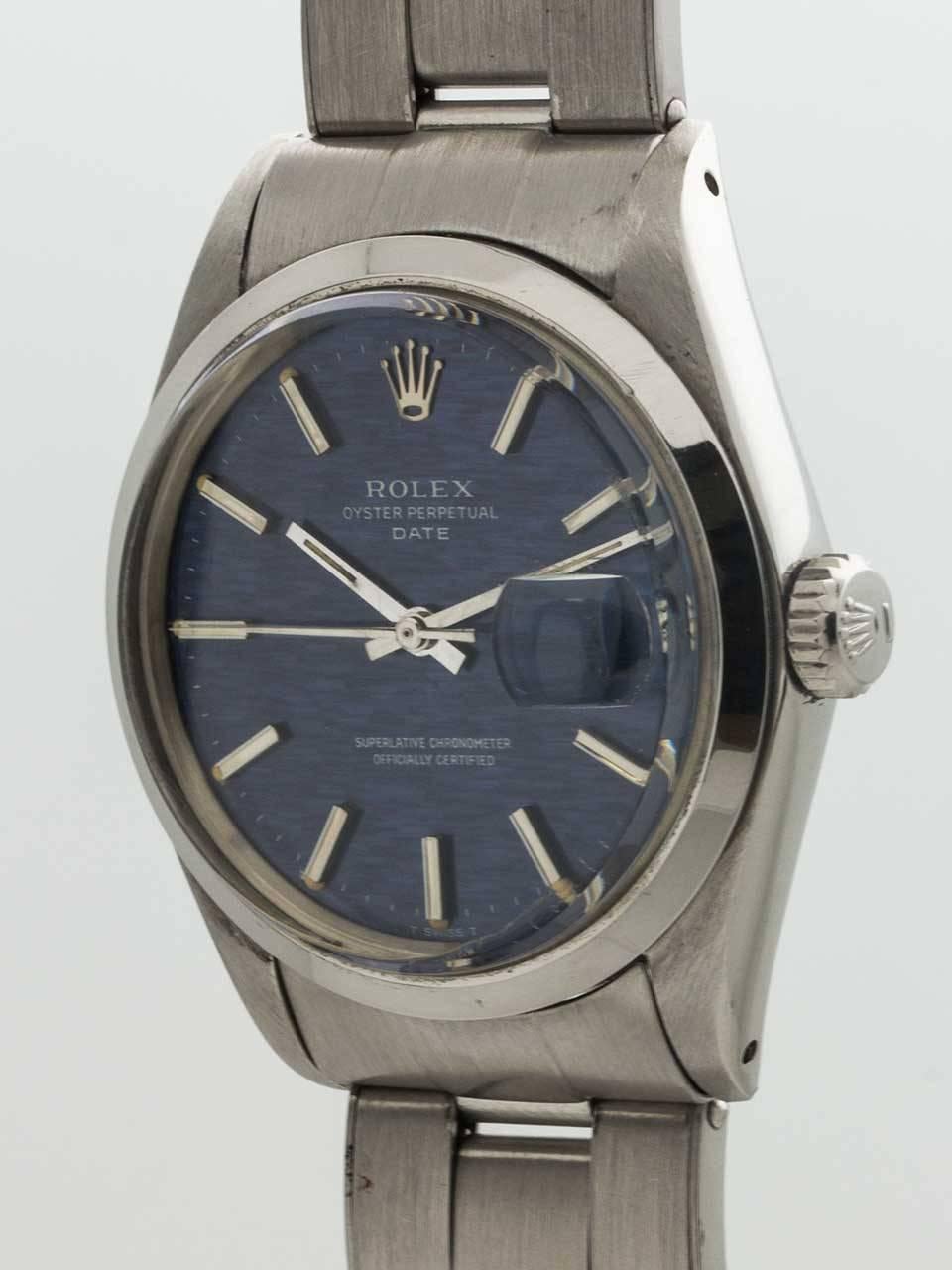 Rolex Stainless Steel Oyster Perpetual Date Wristwatch Ref 1500 In Excellent Condition In West Hollywood, CA