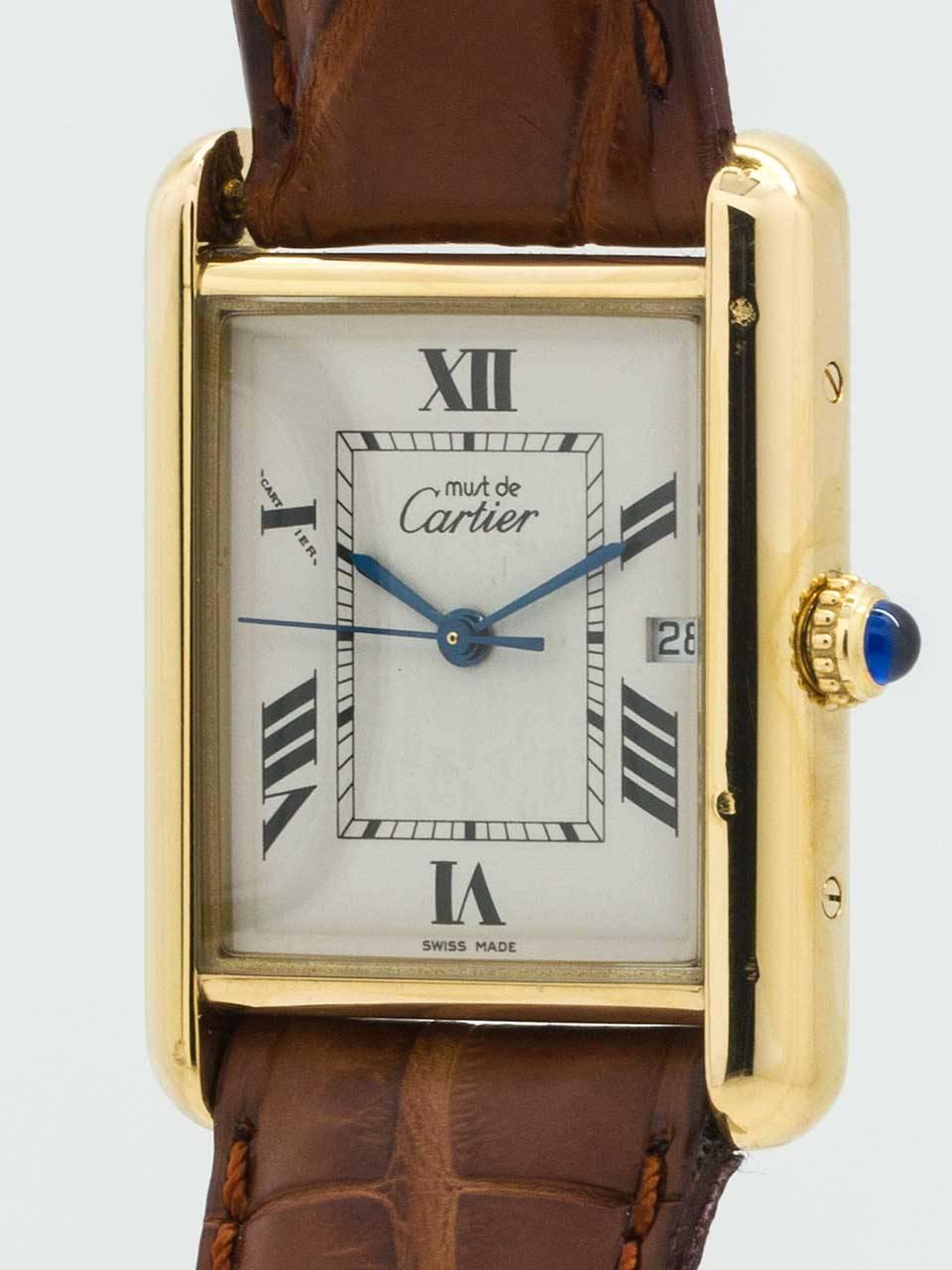 Cartier Vermeil Must de Cartier Tank Louis Quartz Wristwatch Ref 2413 at 1stdibs