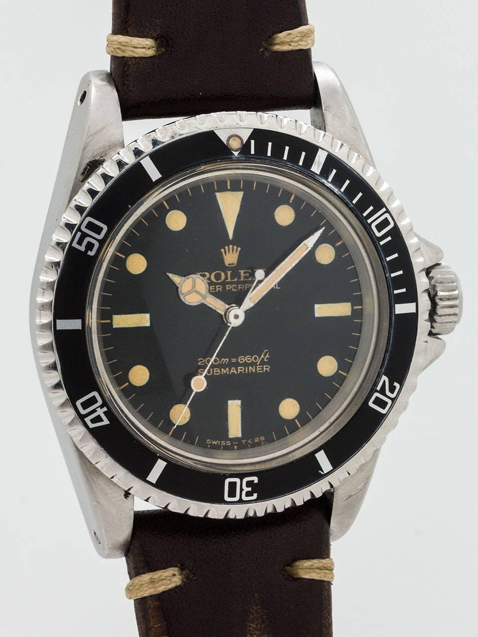 Great example vintage Rolex Submariner ref 5513 with exceptional condition original gilt so called “Bart Simpson” dial, serial no. 1.3 million circa 1966. A scarce and very desirable gilt dial example, pristine condition glossy surface without