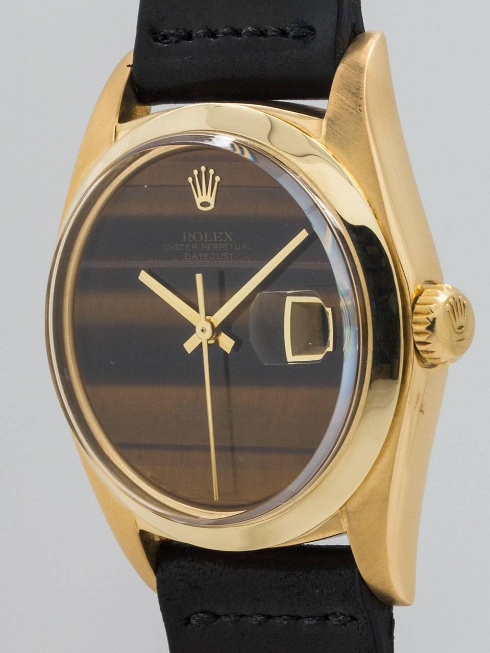 Rolex Yellow Gold Tiger's Eye Datejust Wristwatch Ref 1601 In Excellent Condition In West Hollywood, CA