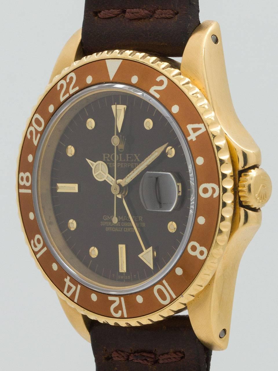 Rolex Yellow Gold GMT-Master Wristwatch Ref 16758 In Excellent Condition In West Hollywood, CA