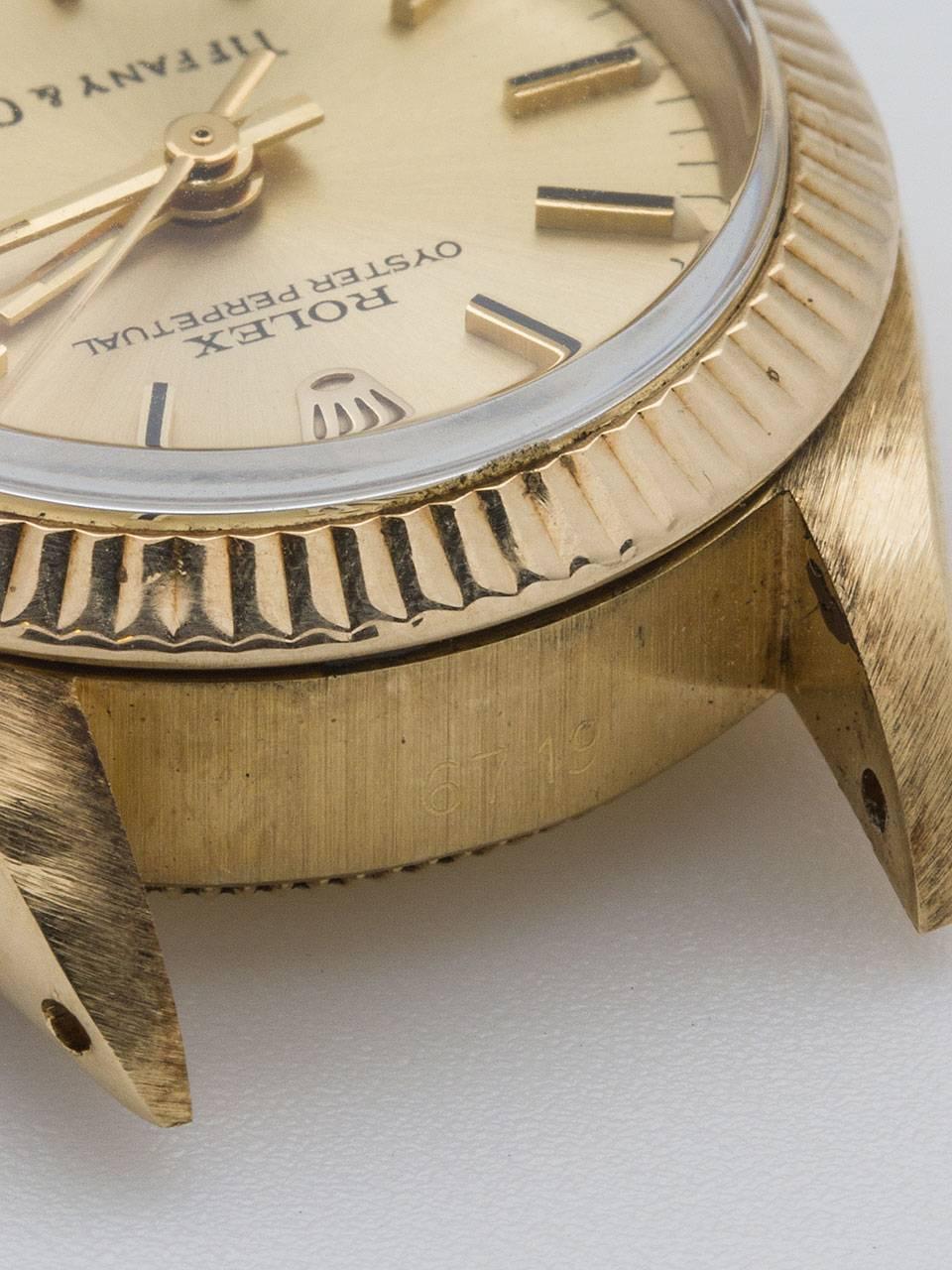 Women's Rolex Tiffany Lady's Yellow Gold Oyster Perpetual Wristwatch Ref 6700 circa 1963